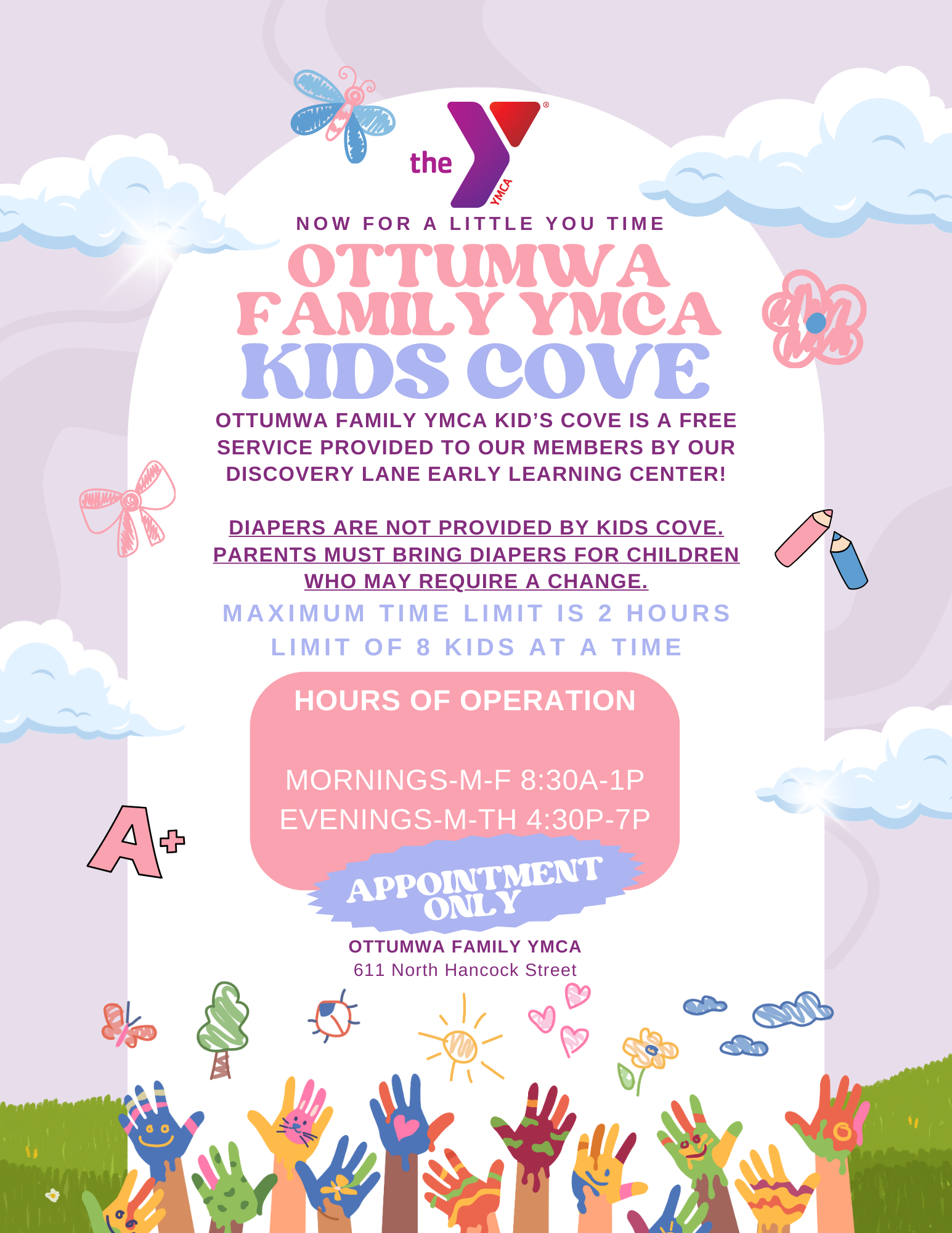 Flyer with Kid's Cove Hours and Info.