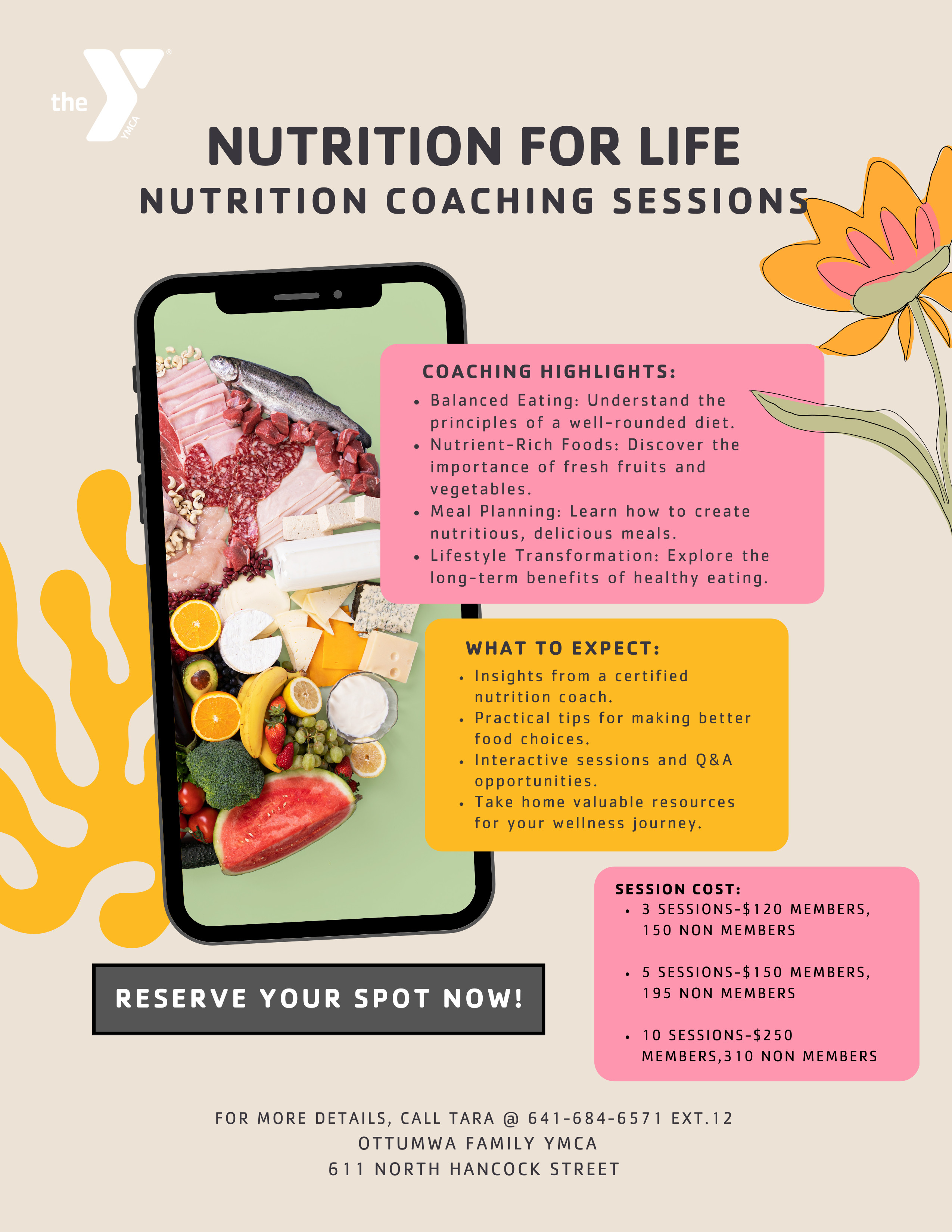 Flyer with overview of sessions, as well as prices.