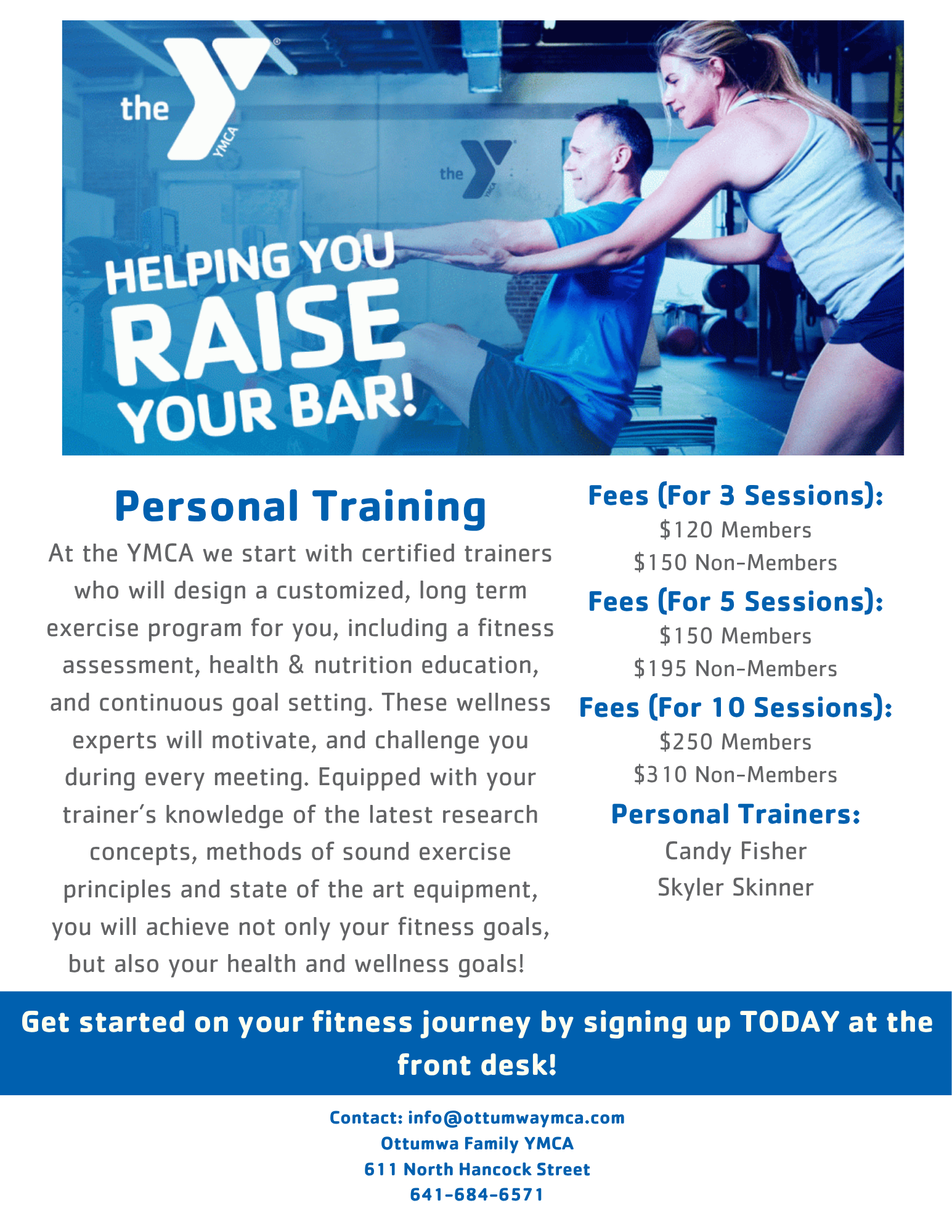 Flyer that list current trainers and prices.