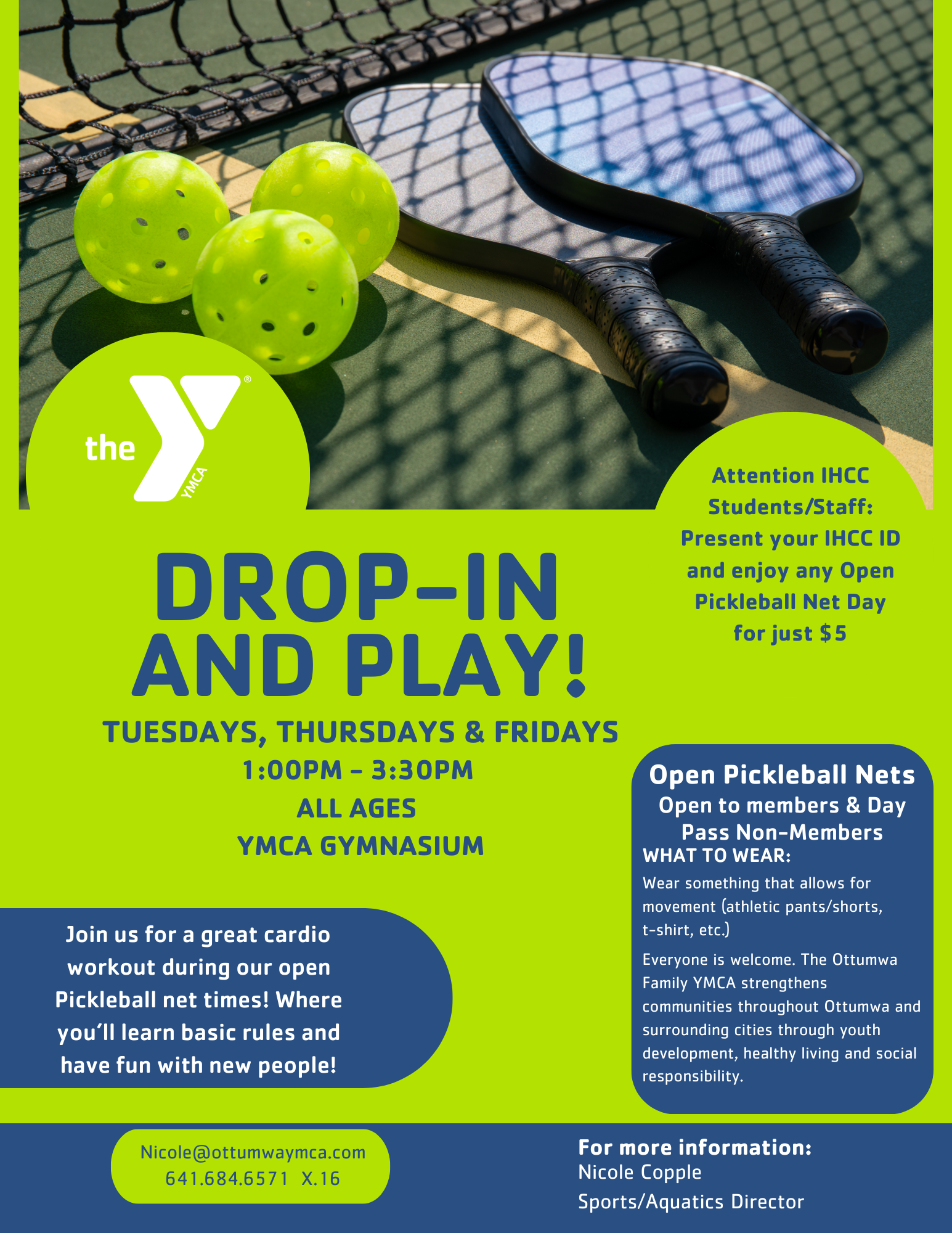 Flyer includes hours for pickleball.
