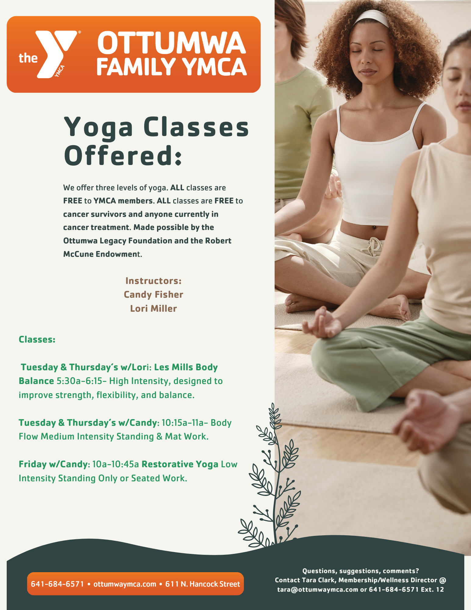 Flyer with current instructors and class times.
